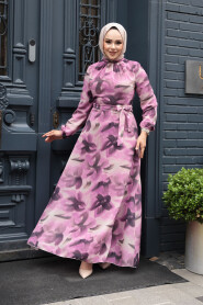 Modest Dusty Rose Floral Plus Size Dress 279906GK - 1