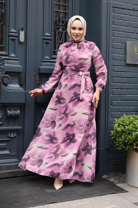 Modest Dusty Rose Floral Plus Size Dress 279906GK - NEVA STYLE