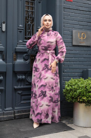 Modest Dusty Rose Floral Plus Size Dress 279906GK - 2