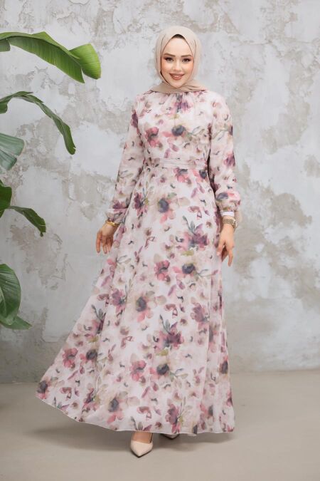 Modest Dusty Rose Floral Plus Size Dress 279914GK - NEVA STYLE
