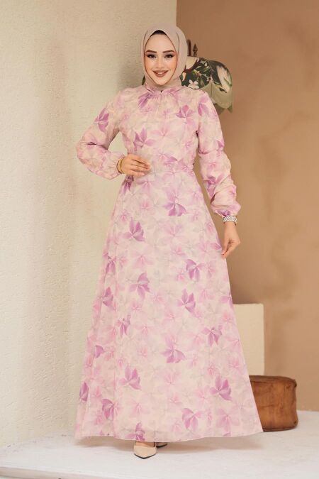 Modest Dusty Rose Floral Plus Size Dress 279919GK - NEVA STYLE