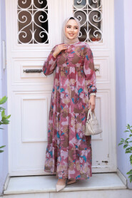 Modest Dusty Rose Flower Long Dress 22056GK - 2