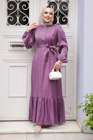 Modest Dusty Rose Jacquard Dress 23891GK - 2