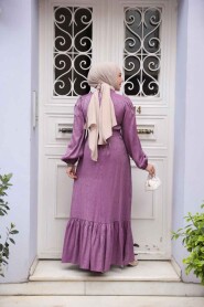 Modest Dusty Rose Jacquard Dress 23891GK - 3