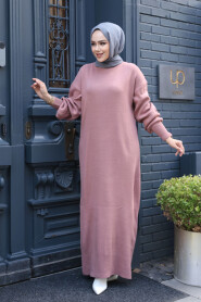 Modest Dusty Rose Knitwear Dress 17205GK - 3