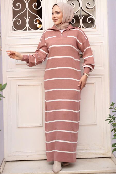 Modest Dusty Rose Knitwear Dress 17206GK - NEVA STYLE