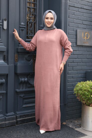 Modest Dusty Rose Knitwear Dress 60481GK - 1