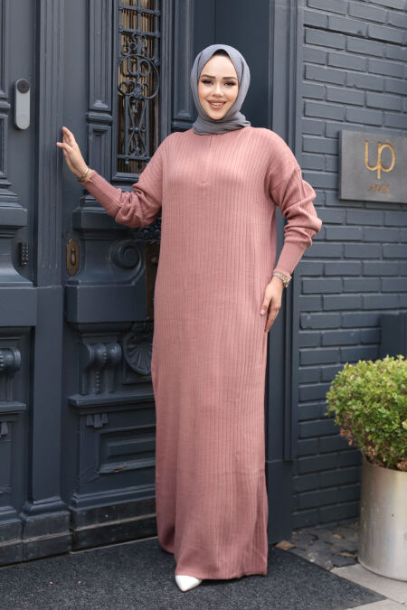 Modest Dusty Rose Knitwear Dress 60481GK - NEVA STYLE