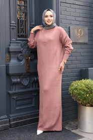 Modest Dusty Rose Knitwear Dress 60481GK - 2