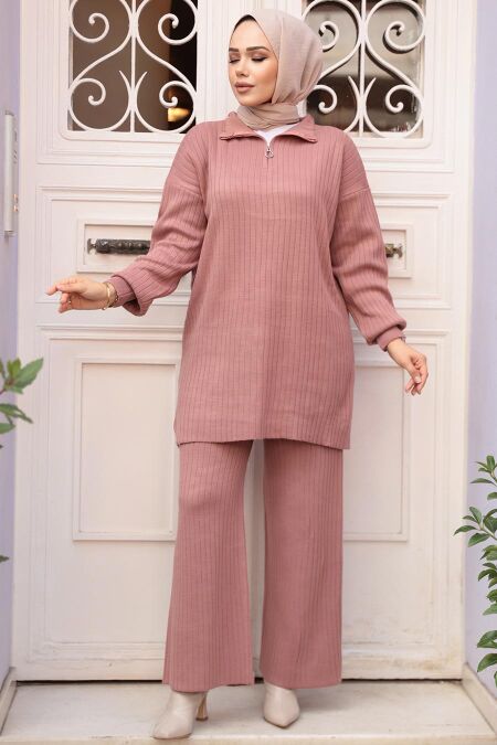 Modest Dusty Rose Knitwear Dual Suit 60381GK - NEVA STYLE