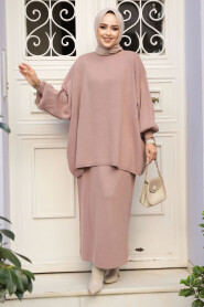 Modest Dusty Rose Knitwear Skirted Dual Suit 70071GK - 1