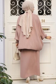 Modest Dusty Rose Knitwear Skirted Dual Suit 70071GK - 4