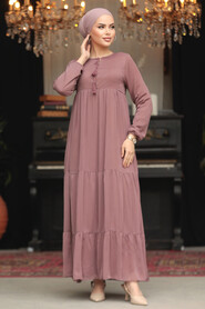 Modest Dusty Rose Long Sleeve Dress 22051GK - 2