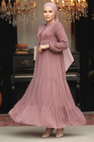 Modest Dusty Rose Long Sleeve Dress 22051GK - 3