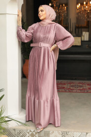 Modest Dusty Rose Pleated Maxi Dress 43532GK - 3