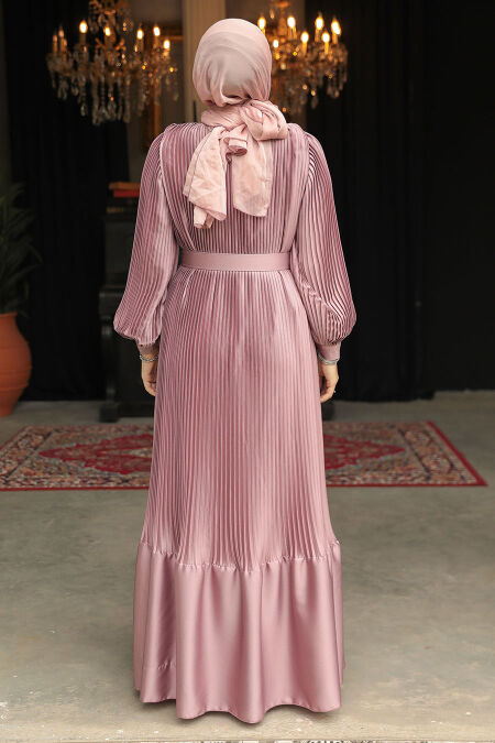 Modest Dusty Rose Pleated Maxi Dress 43532GK - Neva-style.com
