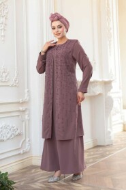 Modest Dusty Rose Plus Size Abaya 29119GK - 3