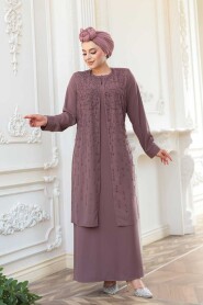 Modest Dusty Rose Plus Size Abaya 29119GK - 1