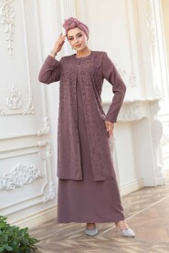 Modest Dusty Rose Plus Size Abaya 29119GK - 4
