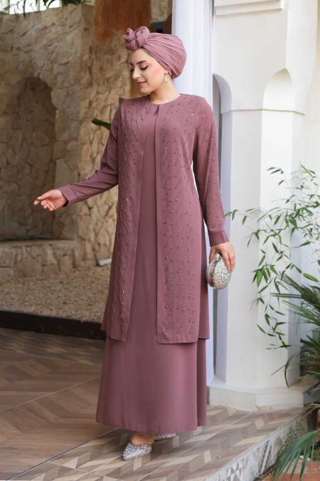 Modest Dusty Rose Plus Size Abaya 29120GK - NEVA STYLE