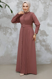 Modest Dusty Rose Plus Size Pleated Dress 65879GK 