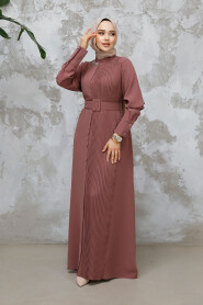 Modest Dusty Rose Plus Size Pleated Dress 65879GK - 3