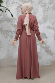 Modest Dusty Rose Plus Size Pleated Dress 65879GK - 4