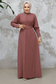 Modest Dusty Rose Plus Size Pleated Dress 65879GK - 2