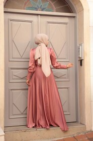 Modest Dusty Rose Satin Bridesmaid Dress 23242GK - 3