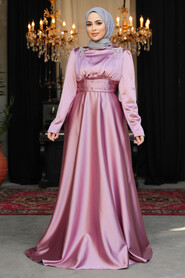 Modest Dusty Rose Satin Bridesmaid Dress 25880GK - 3