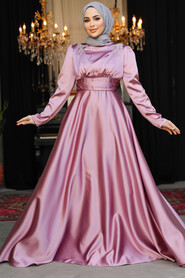 Modest Dusty Rose Satin Bridesmaid Dress 25880GK - 1
