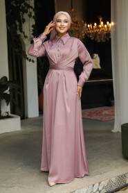 Modest Dusty Rose Satin Dress 45661GK - 2