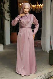 Modest Dusty Rose Satin Dress 45661GK - 3