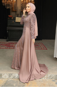 Modest Dusty Rose Satin Evening Dress 45961GK - 3