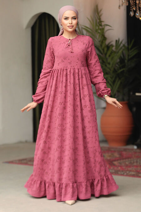 knee length dresses for ladies Bubble Sleeve Midi Dress 0009 in Light Dusty Rose main image 1
