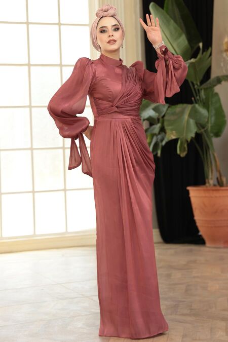 Modest Dusty Rose Wedding Dress 52285GK - Neva-style.com