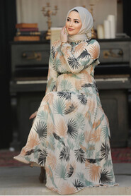 Modest Ecru Chiffon Dresses 50353E - 1