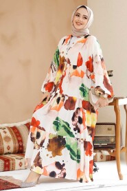 Modest Ecru Eid Dress 24057E - 1