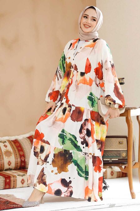 Modest Ecru Eid Dress 24057E - NEVA STYLE