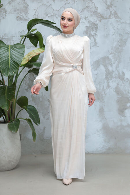 Modest Ecru Evening Dress 50581E - NEVA STYLE