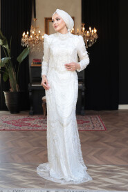 Modest Ecru Evening Dress 51636E - 3