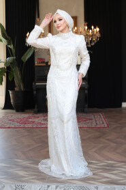 Modest Ecru Evening Dress 51636E - 5
