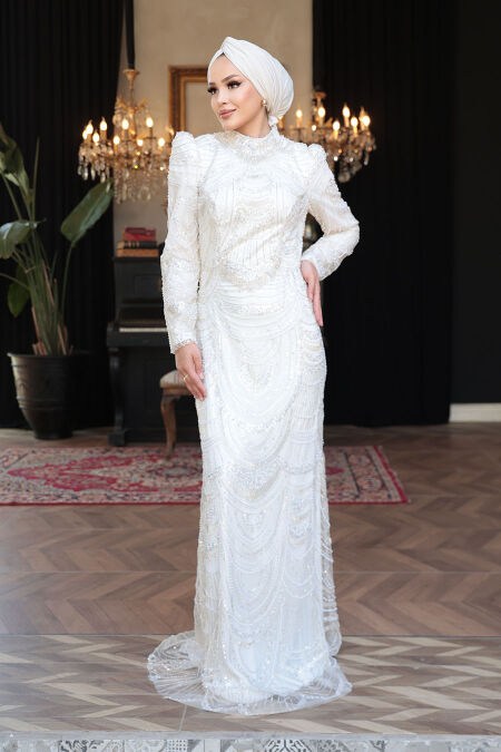 Modest Ecru Evening Dress 51636E - NEVA STYLE