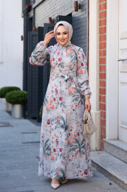 Modest Ecru Floral Dress 27988E - 2