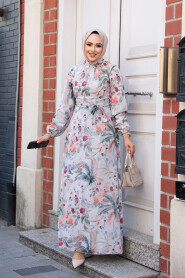 Modest Ecru Floral Dress 27988E - 3