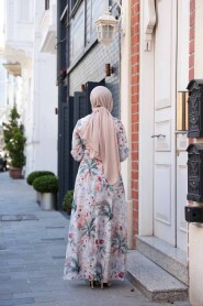 Modest Ecru Floral Dress 27988E - 4