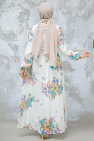 Modest Ecru Floral Dress 34468E - 5