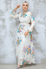 Modest Ecru Floral Dress 34468E - 4