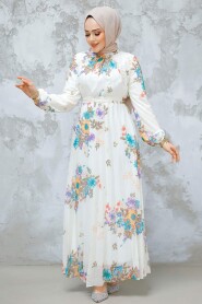 Modest Ecru Floral Dress 34468E - 3