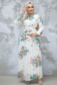 Modest Ecru Floral Dress 34468E - 2